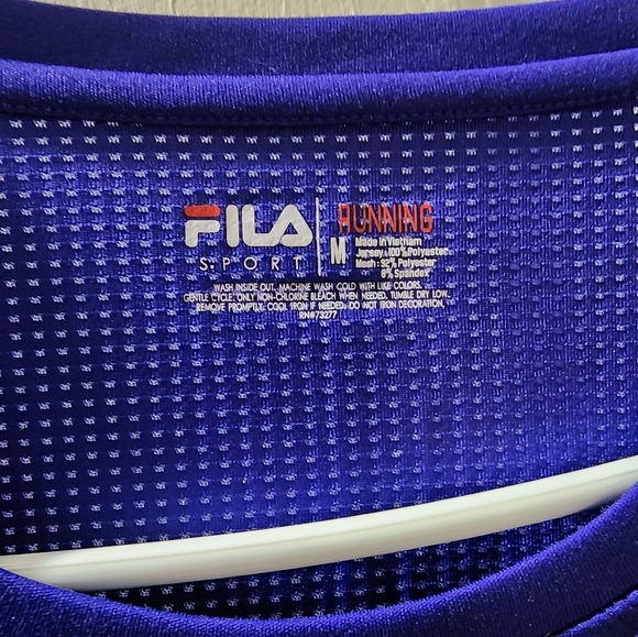 Fila Blue Athletic Running T-Shirt with Pink and Green Accents In Size Medium - Picture 2 of 14